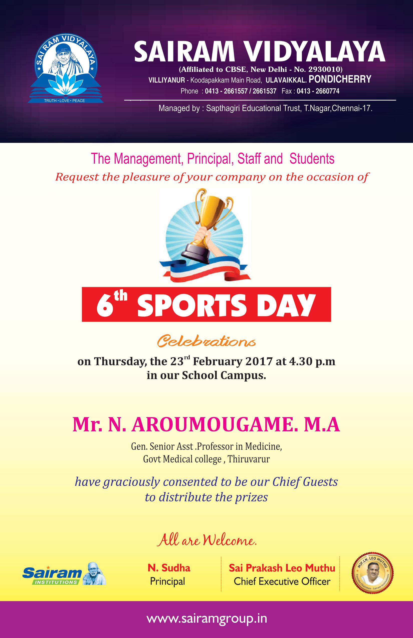 6th Sports day celebration on 23rd Feb, 2017 at our school campus